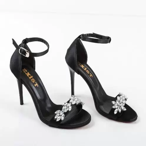 Sandale elegante negre de ocazii cu pietre semipretioase