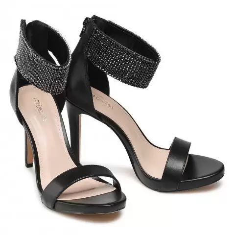 Sandale negre elegante de ocazii cu banda cu strassuri negre