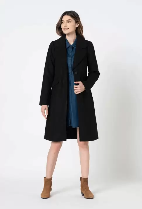 Palton din amestec de lana negru - Only