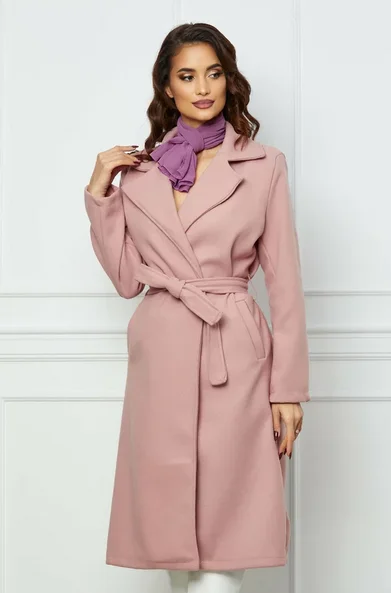  Palton Simona roz cu cordon in tali